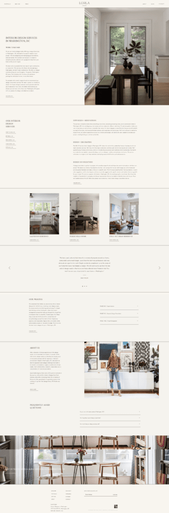 Screenshot of Lorla Studio Interior Design Studio service page